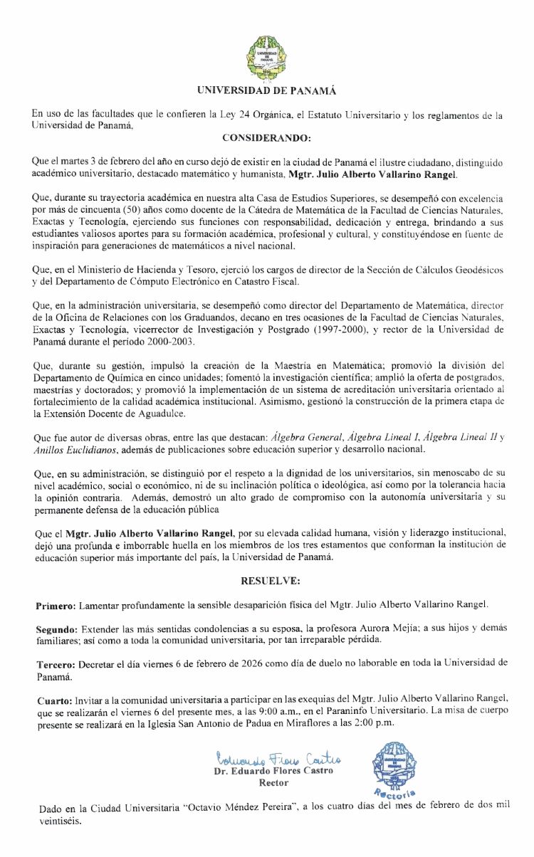 nota de duelo de julio vallarino