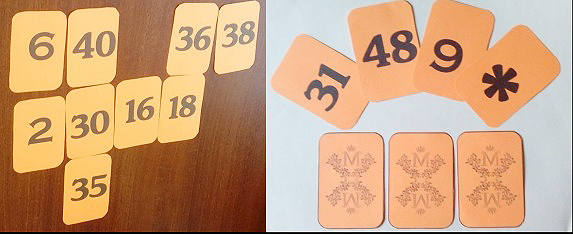 Ejemplo de una partida con el mazo de cartas utilizado para el juego “múltiplos y divisores”